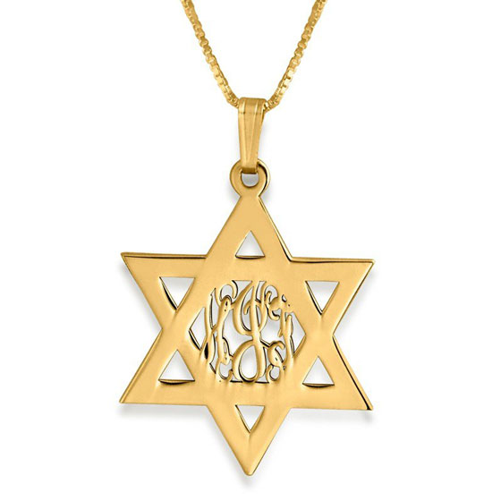 Gold Plated Silver Star of David Monogram Personalized Name Necklace