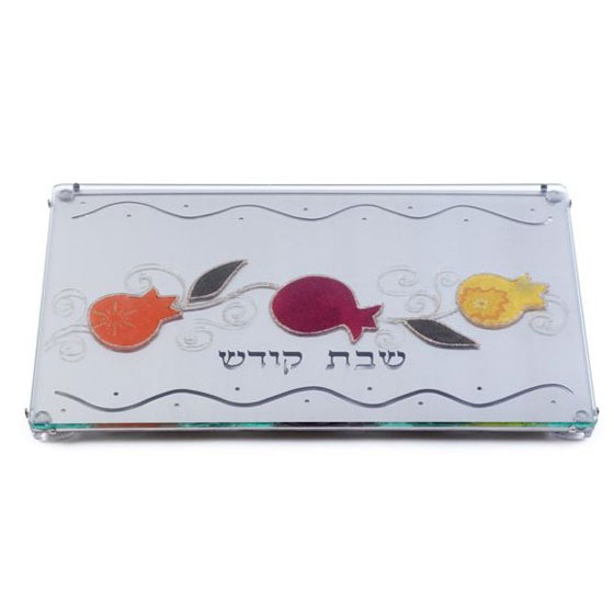 Painted Stainless Steel Challah Board: Pomegranates (Lily Art)