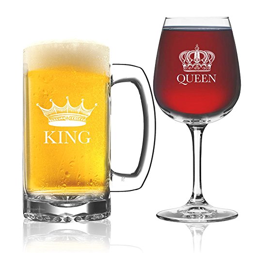 King Beer Queen Wine Glasses