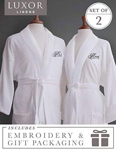 Luxor Linens Egyptian Cotton Terry Robes with Couple's Embroidery