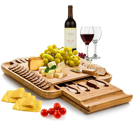 Natural Bamboo Cheese Board & Cutlery Set