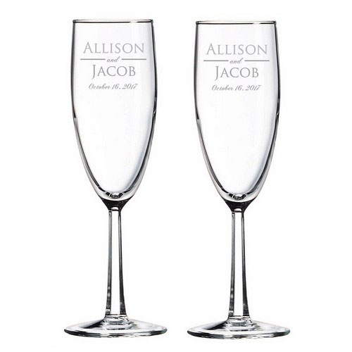 Personalized Wedding Anniversary Glass Toasting Flute Set