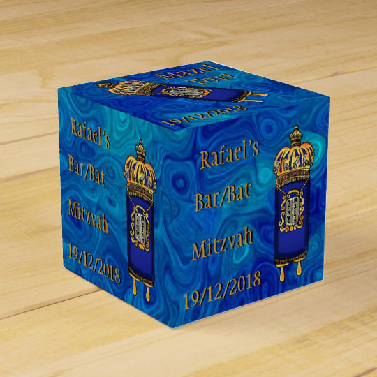 Bar-Bat Mitzvah Torah on Blue Marble Personalized Favor Box
