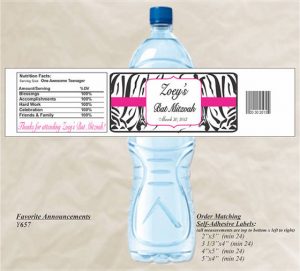 Bat Mitzvah Water Bottle Labels with Zebra Print (Set of 20)