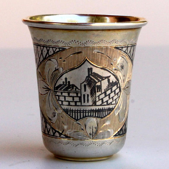 Antique Russian Silver Niello Cup