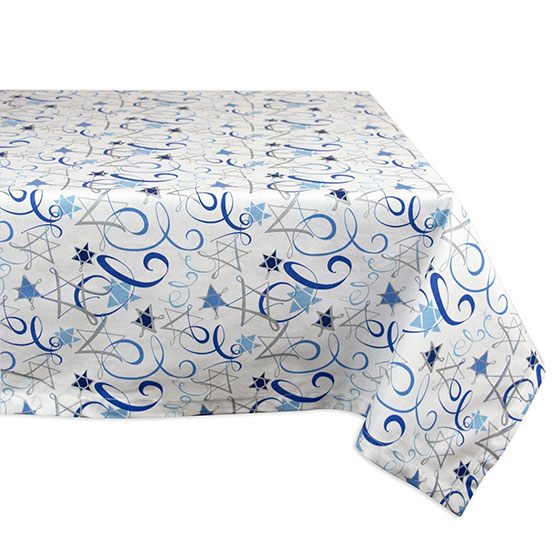 DII 100% Cotton Dinner and Holiday Star of David Tablecloth with Hanukkah Swirl