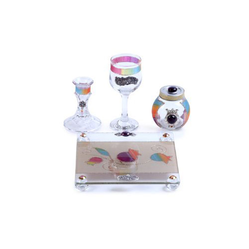 Glass Havdalah Set with Pomegranate Motif