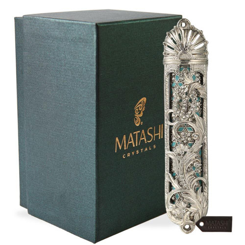 Hand Painted Mezuzah Gold Plated Crystals By Matashi