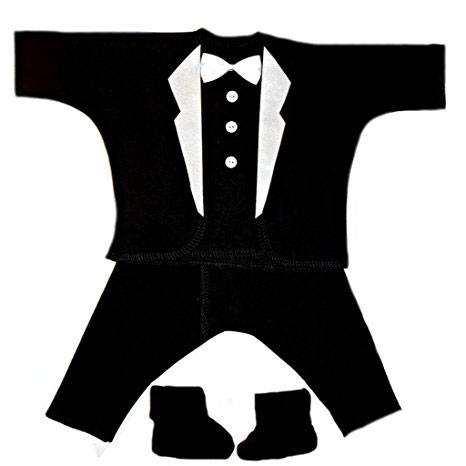 Jacqui's Baby Boys' Black + White Lapels Tuxedo Suit 4 Piece Set