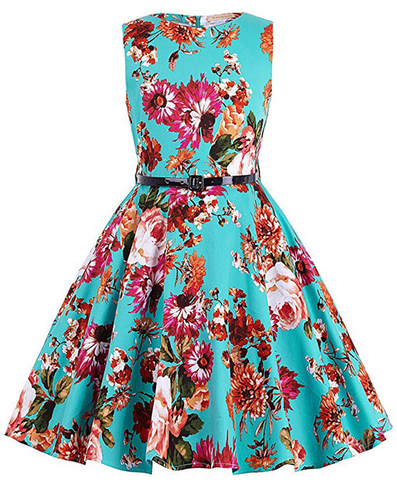 Kate Kasin Girls Sleeveless Vintage Floral Swing Party Dresses