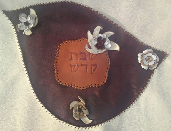 Leather Challah Cover with White Flowers