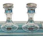Lily Art Ocean Blue Glass Candlestick Holders and Tray