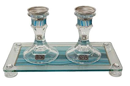 Lily Art Ocean Blue Glass Candlestick Holders and Tray