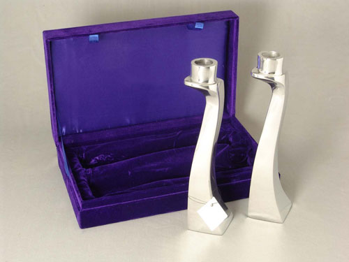 Polished Aluminum Shabbat Candle Holders Gift Box