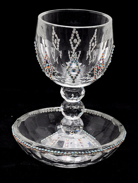 Shabbat Kiddush Set Cup & Plate Crystal Glass