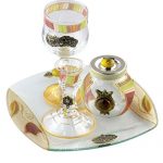 Unique Lily Art Glass appliqued 4 piece Havdalah Set