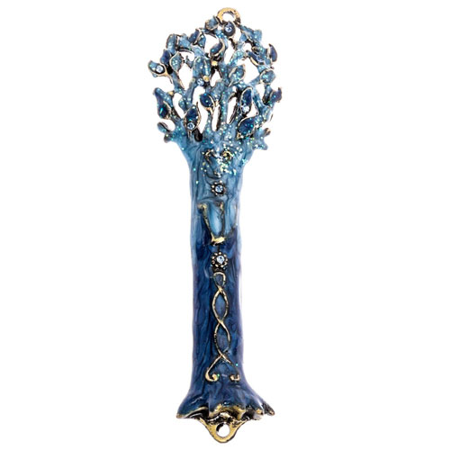 Welforth Enameled Pewter Tree Of Life Jeweled Mezuzah Cover