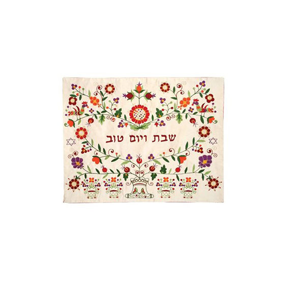 Yair Emanuel Challah Cover with a Floral Pattern in Raw Silk 
