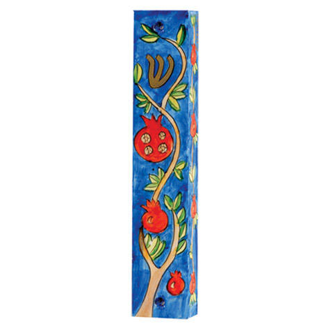 Yair Emanuel Small Wooden Mezuzah Pomegranate Branches