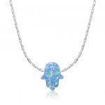 Blue Opal Hamsa Hand Necklace Yellow Rose Gold Plated Sterling Silver