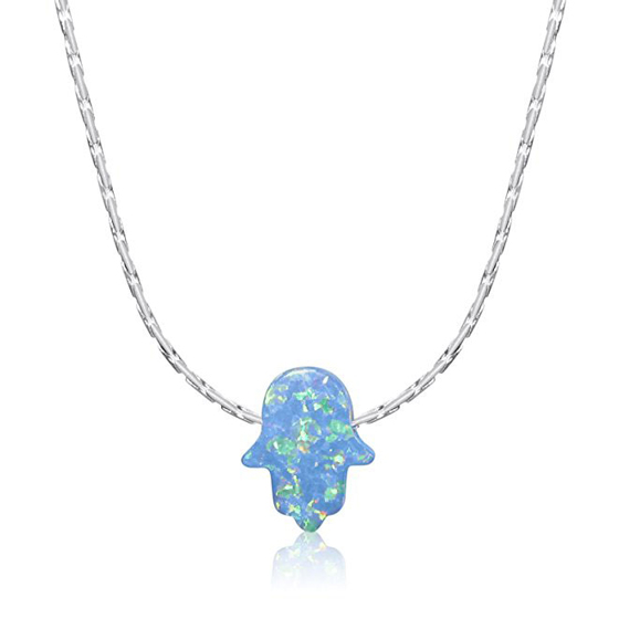Blue Opal Hamsa Hand Necklace Yellow Rose Gold Plated Sterling Silver