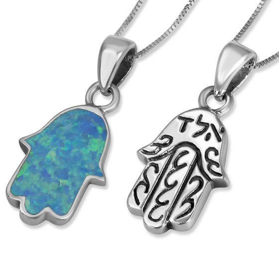 Sterling Silver Double Sided Hamsa Necklace With Opal