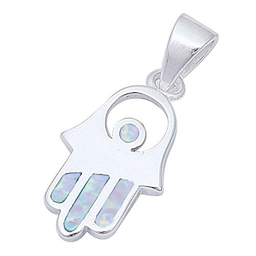 Lab Created Blue Opal Hand Of God 925 Sterling Silver Pendant