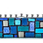 Blue & White Western Wall/Kotel Glass Menorah (Handcrafted)