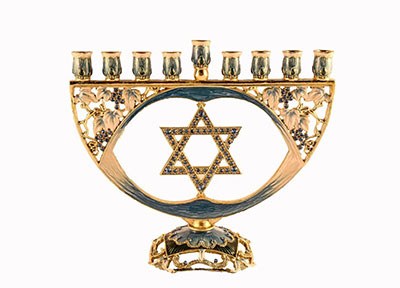 Ciel Collectables Decorative Menorah With Star Of David Hand Painted Swarovski Crystal