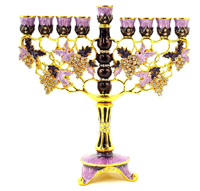 Ciel Collectables Floral Menorah Hand Painted Swarovski Crystal