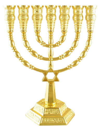 Gold Color Star Of David 7 Branch Temple Menorah