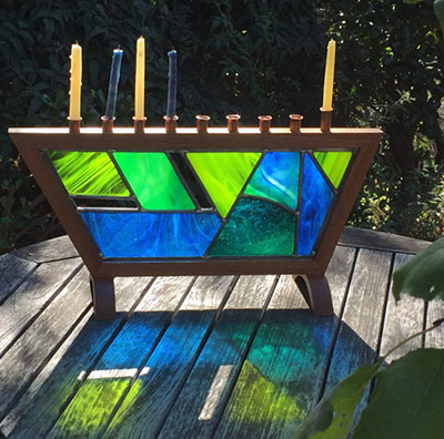 Handmade Stained Glass Hanukkah Menorah Colorful Glass Hanukkiah Original Design