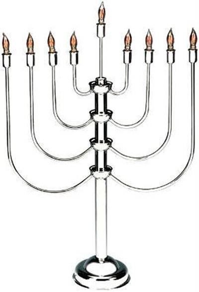 Large Silverplated Electric Menorah With Flickering Bulbs