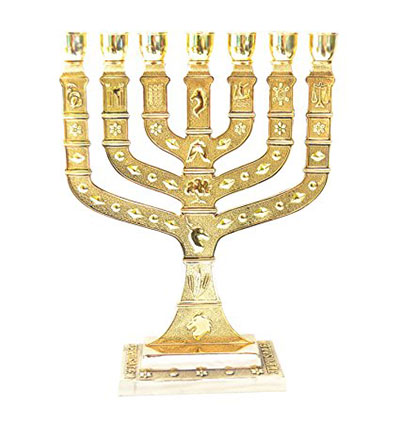 Menorah Holyland 7 Branches Jerusalem 12 Tribes Of Israel Gold