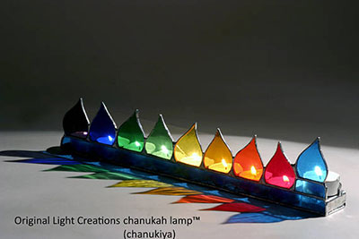 Stained Glass Colorful Glass Menorah Chanukiya Lamp