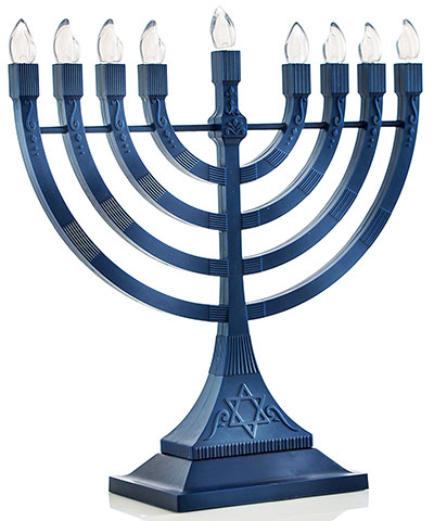 Battery or USB Powered Includes a Micro USB 4' Charging Cable Teal Traditional LED Electric Hanukkah Menorah 