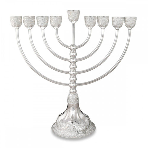 Ornate Silver Plated Traditional Hanukkah Menorah