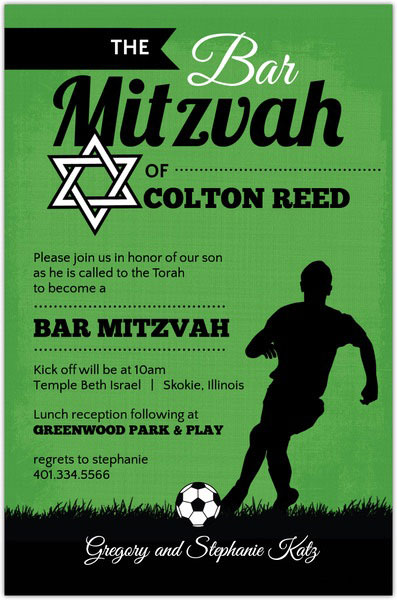 Green And Black Soccer Bar Mitzvah Invitation