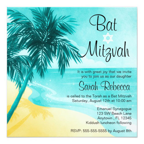 Tropical Beach Bat Mitzvah Invitations