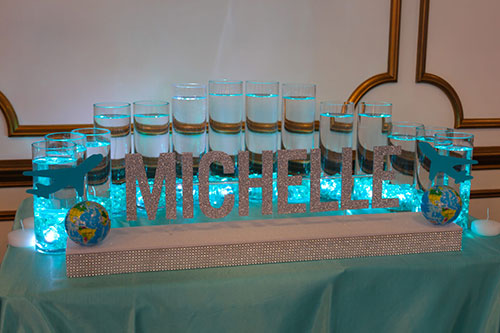 Led Candle Lighting Cylinders With Custom Name Base For Travel Themed Bat Mitzvah