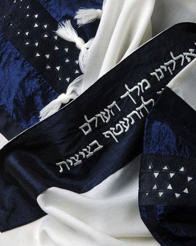 Star Of David Laser Cut Tallit In Midnight Navy