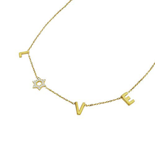Yellow Gold Love Star Of David Necklace For Bat Mitzvah