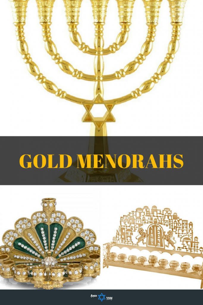 12 Shiny Gold & Brass Menorahs for Hanukkah Made in Israel (2022