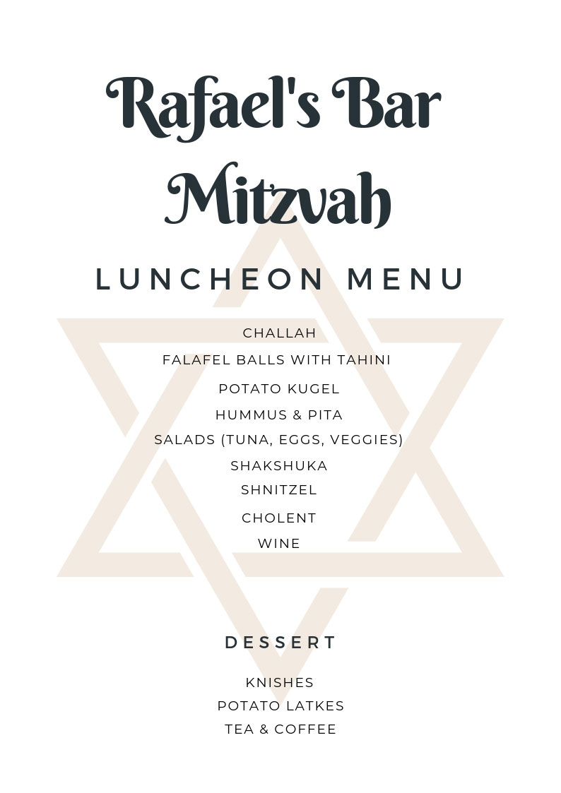 Bar Bat Mitzvah Luncheon Menu