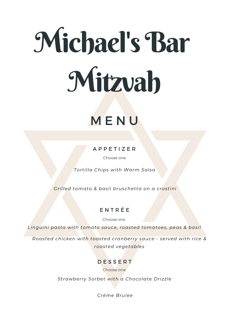 Bar Mitzvah Menu