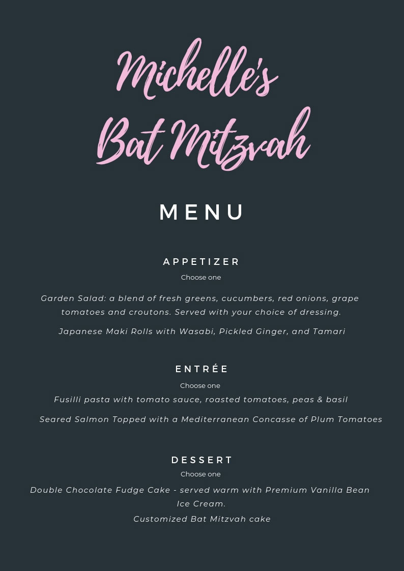 Bat Mitzvah Menu