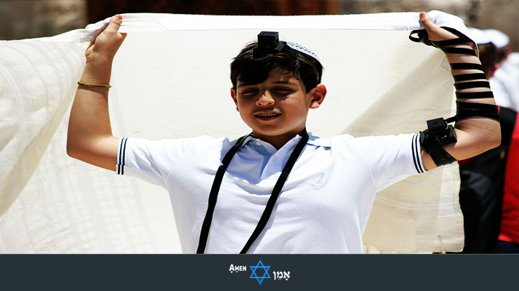 Bar Mitzvah Boy Wearing Tallit