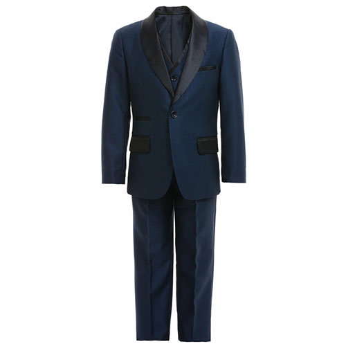 Romano Vianni Boys Navy Blue & Black Satin 3 Piece Suit