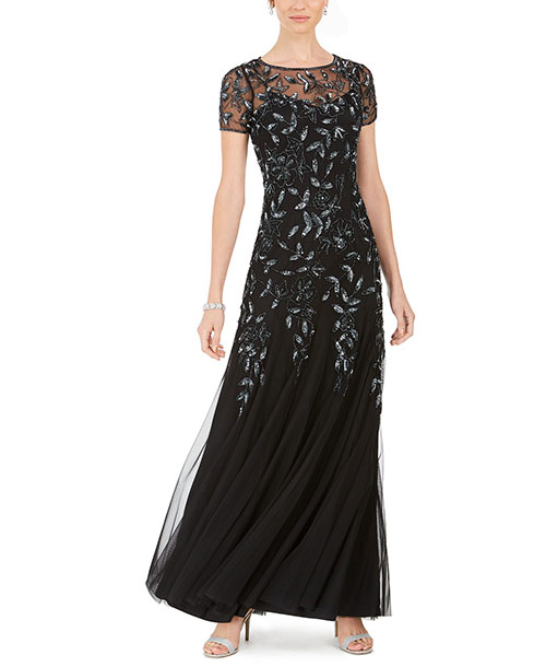 Adrianna Papell Floral Beaded Gown