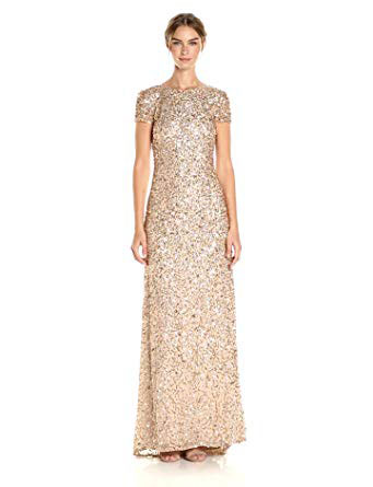 Adrianna Papell Women's Short Sleeve All Over Sequin Gown